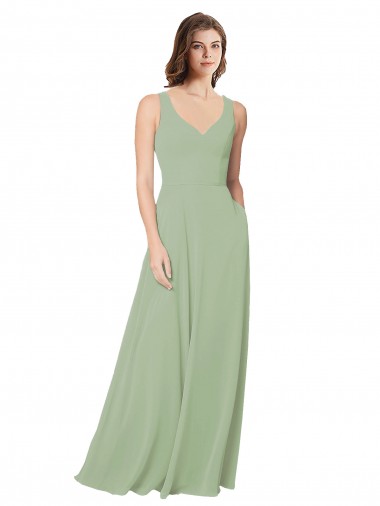 Soft Chiffon Sweetheart Open Back A-Line Smoke Green Formal Dress / Bridesmaid Dress Derby