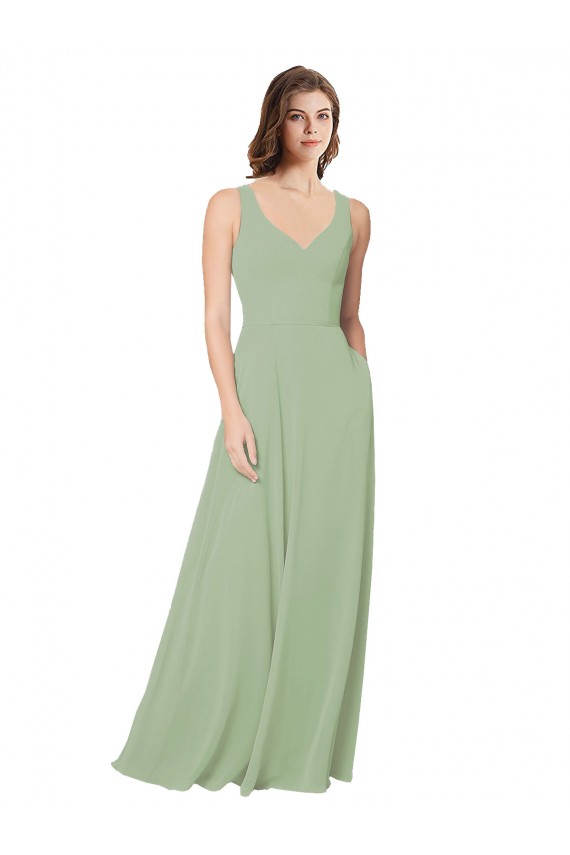 Soft Chiffon Sweetheart Open Back A-Line Smoke Green Formal Dress / Bridesmaid Dress Derby