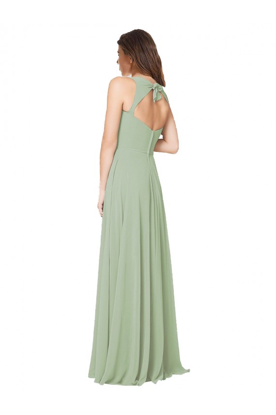 Soft Chiffon Sweetheart Open Back A-Line Smoke Green Formal Dress / Bridesmaid Dress Derby