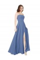 Soft Chiffon Strapless Open Back A-Line Windsor Blue Formal Dress / Bridesmaid Dress Derby