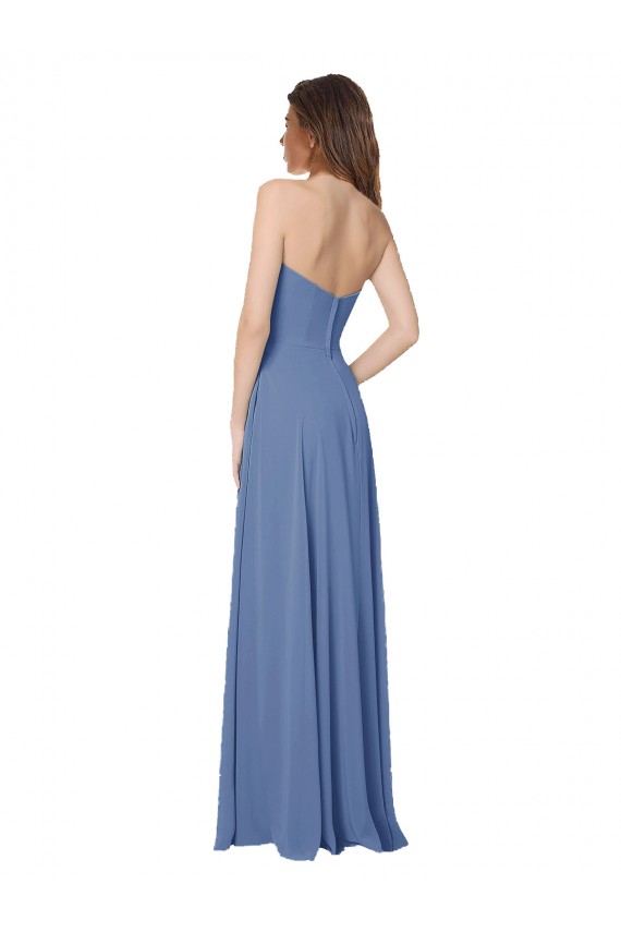 Soft Chiffon Strapless Open Back A-Line Windsor Blue Formal Dress / Bridesmaid Dress Derby