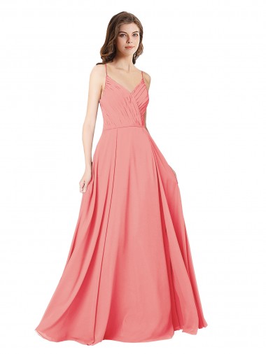 Soft Chiffon V-Neck Open Back A-Line Watermelon Bridesmaid Dress Derby
