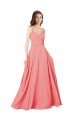 Soft Chiffon V-Neck Open Back A-Line Watermelon Bridesmaid Dress Derby