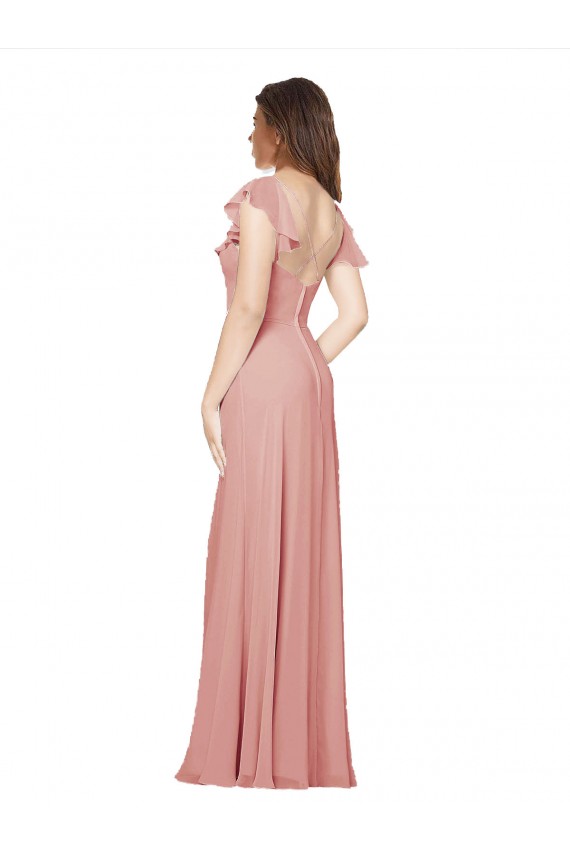 Chiffon V-Neck Open Back A-Line Bliss Pink Bridesmaid Dress / Evening Dress Derby