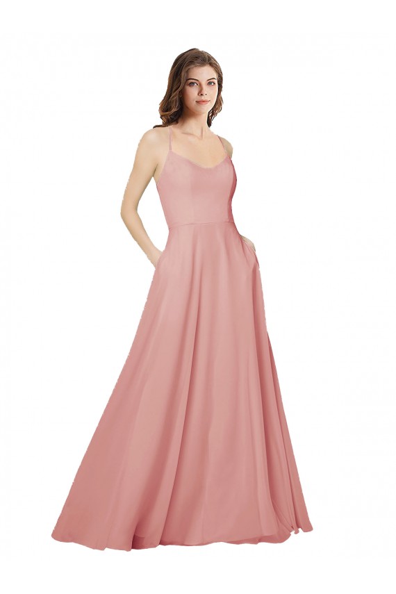 Soft Chiffon Strapless Open Back A-Line Bliss Pink Bridesmaid Dress Derby