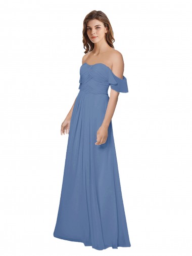 Soft Chiffon Strapless Open Back A-Line Windsor Blue Bridesmaid Dress Derby
