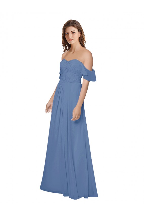 Soft Chiffon Strapless Open Back A-Line Windsor Blue Bridesmaid Dress Derby