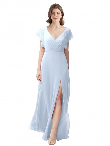 Soft Chiffon V-Neck Open Back A-Line Light Sky Blue Bridesmaid Dress / Formal Dress Derby