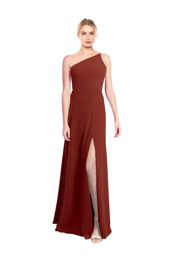 Soft Chiffon One Shoulder A-Line Burgundy Formal Dress / Bridesmaid Dress Derby