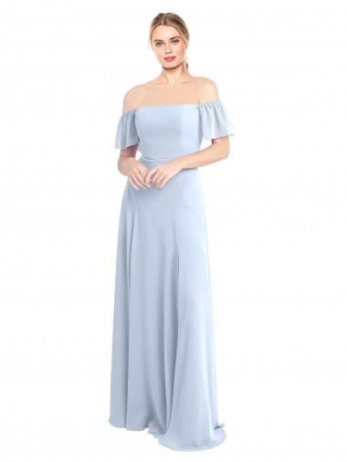 Soft Chiffon Square Neck V-Back A-Line Light Sky Blue Formal Dress / Bridesmaid Dress Derby