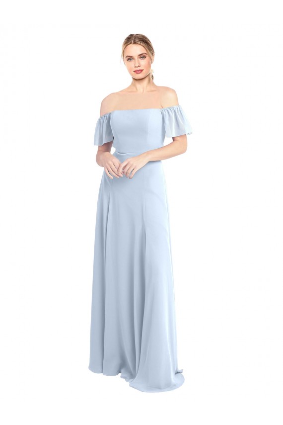 Soft Chiffon Square Neck V-Back A-Line Light Sky Blue Formal Dress / Bridesmaid Dress Derby