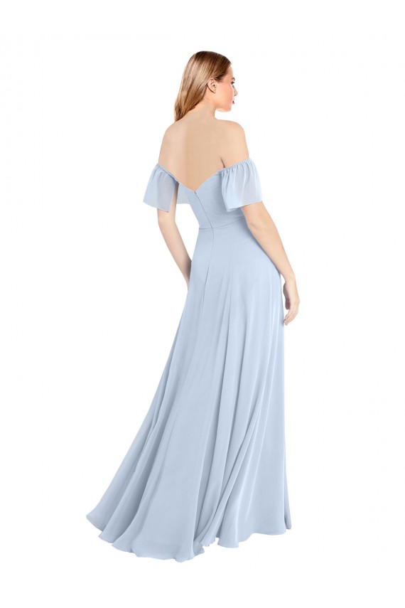 Soft Chiffon Square Neck V-Back A-Line Light Sky Blue Formal Dress / Bridesmaid Dress Derby