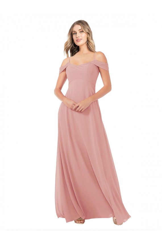 Soft Chiffon Scoop Neck A-Line Bliss Pink Bridal Party Dress Derby