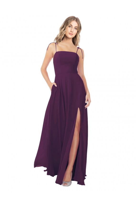 Soft Chiffon Strapless Keyhole Back A-Line Grape Bridesmaid Dress Derby