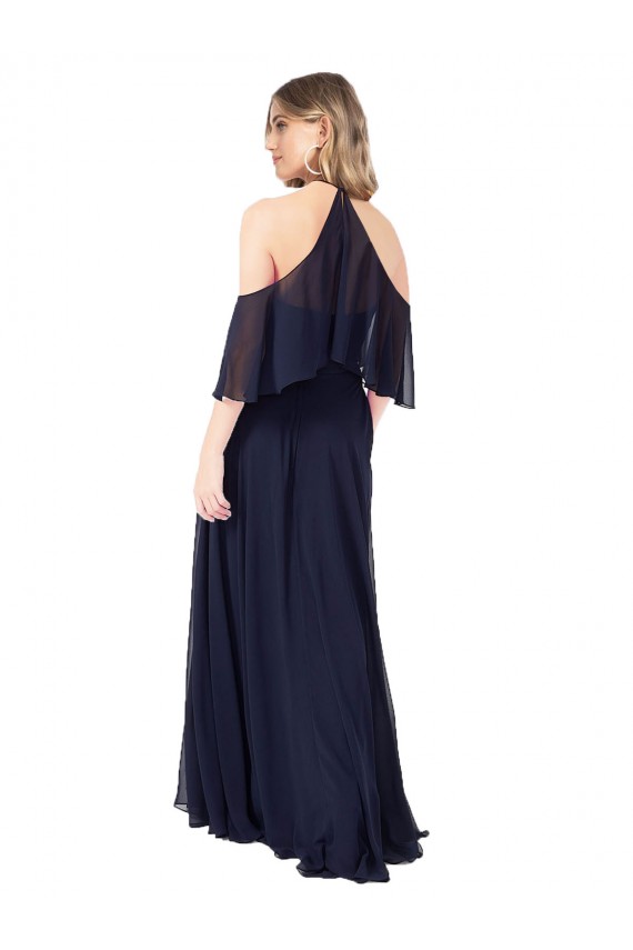 Soft Chiffon High Neck A-Line Dark Navy Formal Dress / Bridesmaid Dress Derby
