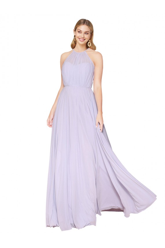 Soft Chiffon High Neck A-Line Lilac Formal Evening Gown / Prom Dress / Bridesmaid Dress Derby