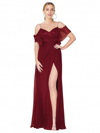 Soft Chiffon High Neck V-Back Trumpet Burgundy Formal Evening Gown / Prom Dress / Bridesmaid Dress Derby