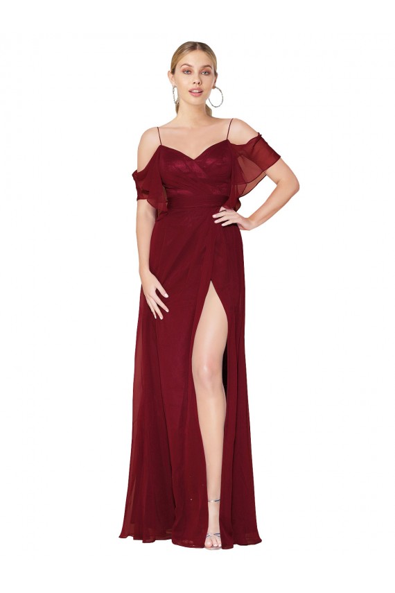 Soft Chiffon High Neck V-Back Trumpet Burgundy Formal Evening Gown / Prom Dress / Bridesmaid Dress Derby
