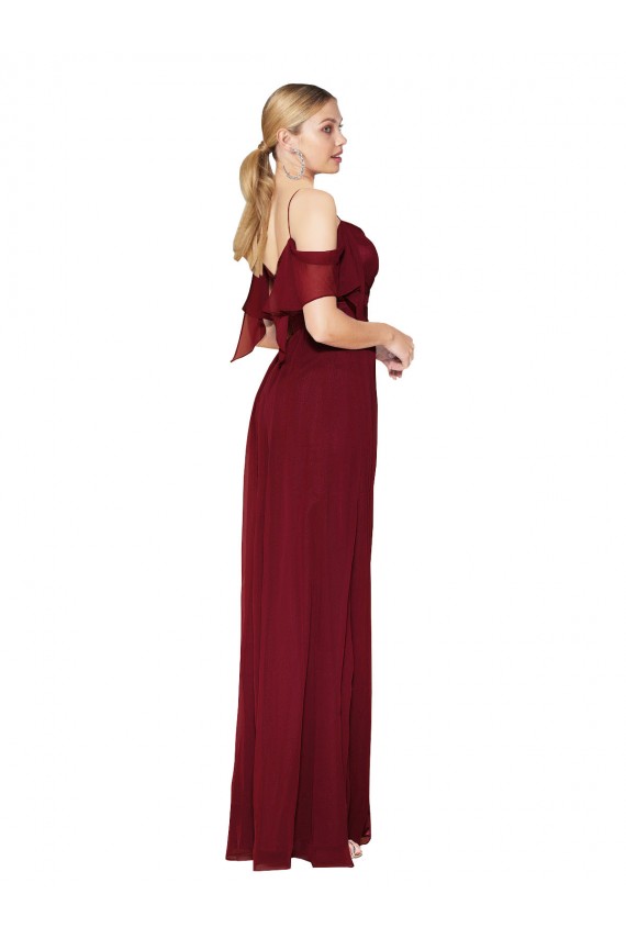 Soft Chiffon High Neck V-Back Trumpet Burgundy Formal Evening Gown / Prom Dress / Bridesmaid Dress Derby