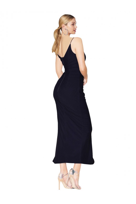 Soft Chiffon High Neck Knee Length Mermaid Dark Navy Formal Evening Gown / Prom Dress / Bridesmaid Dress Derby
