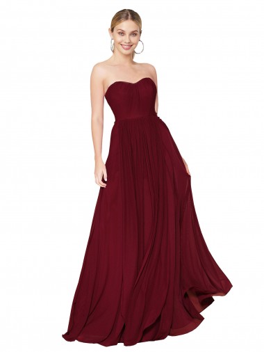Soft Chiffon Strapless A-Line Burgundy Formal Evening Gown / Prom Dress / Bridesmaid Dress Derby