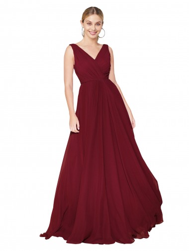 Soft Chiffon High Neck V-Back A-Line Burgundy Formal Dress / Bridesmaid Dress Derby