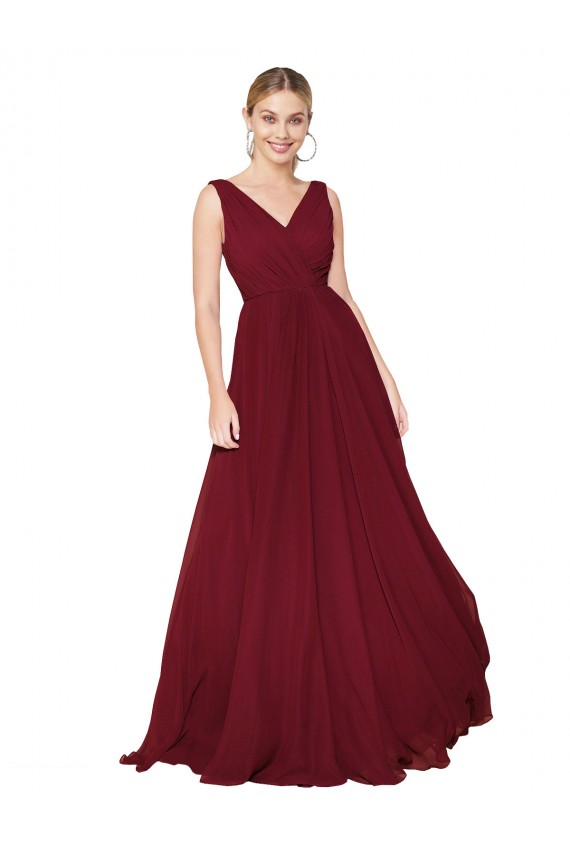 Soft Chiffon High Neck V-Back A-Line Burgundy Formal Dress / Bridesmaid Dress Derby