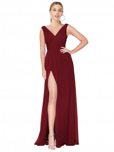 Soft Chiffon High Neck V-Back A-Line Burgundy Black Tie Evening Gown / Prom Dress / Bridesmaid Dress Derby