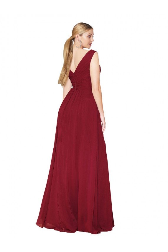 Soft Chiffon High Neck V-Back A-Line Burgundy Black Tie Evening Gown / Prom Dress / Bridesmaid Dress Derby
