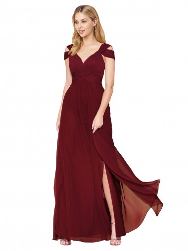 Soft Chiffon High Neck A-Line Burgundy Formal Evening Gown / Prom Dress / Bridesmaid Dress Derby