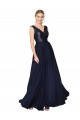 Soft Chiffon & Sequin High Neck V-Back A-Line Dark Navy Semi Formal Evening Gown / Prom Dress / Bridesmaid Dress Derby