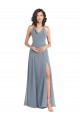 Soft Chiffon Cowl Neck V-Back A-Line Dusty Blue Bridesmaid Dress Derby