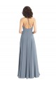 Soft Chiffon Cowl Neck V-Back A-Line Dusty Blue Bridesmaid Dress Derby