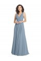 Soft Chiffon V-Neck V-Back A-Line Dusty Blue Bridesmaid Dress Derby