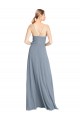 Soft Chiffon V-Neck Open Back A-Line Dusty Blue Bridesmaid Gowns Derby