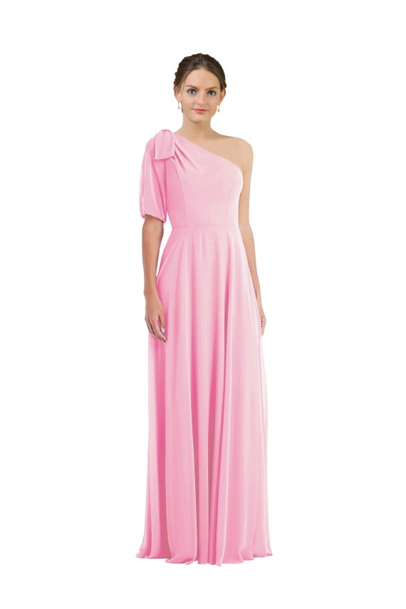 Soft Chiffon One Shoulder Trumpet Barely Pink Semi Formal Evening Dress / Bridesmaid Dress Derby