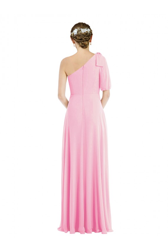 Soft Chiffon One Shoulder Trumpet Barely Pink Semi Formal Evening Dress / Bridesmaid Dress Derby