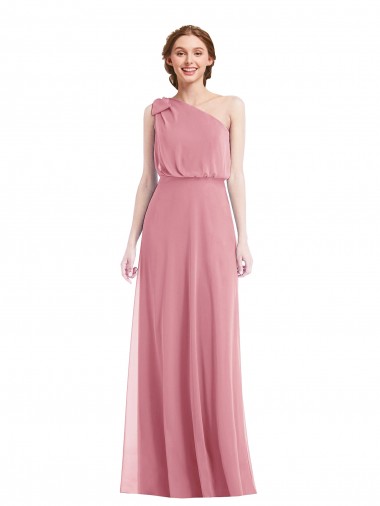 Soft Chiffon One Shoulder A-Line Skin Pink Semi Formal Evening Dress / Bridesmaid Dress Derby