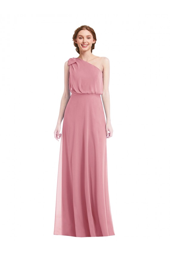 Soft Chiffon One Shoulder A-Line Skin Pink Semi Formal Evening Dress / Bridesmaid Dress Derby
