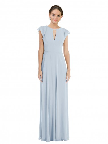 Soft Chiffon Bateau Neck V-Back A-Line Sea Glass Formal Evening Gown / Bridesmaid Dress Derby