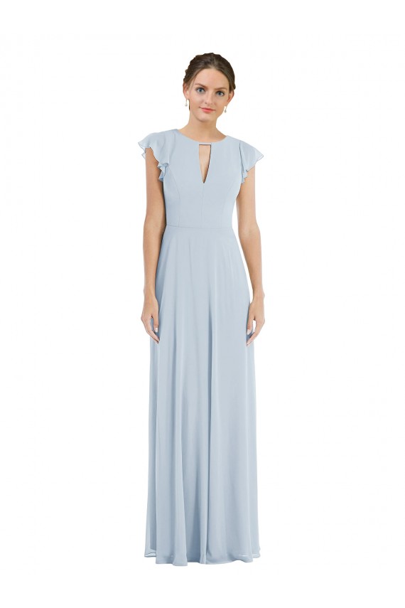 Soft Chiffon Bateau Neck V-Back A-Line Sea Glass Formal Evening Gown / Bridesmaid Dress Derby