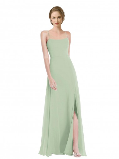 Soft Chiffon Scoop Neck Open Back A-Line Sage Semi Formal Evening Dress / Bridesmaid Dress Derby