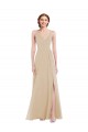 Soft Chiffon V-Neck Open Back A-Line Champagne Semi Formal Evening Dress / Bridesmaid Dress Derby