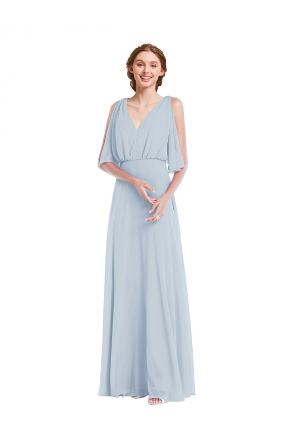 Soft Chiffon V-Neck A-Line Sea Glass Evening Gown / Bridesmaid Dress Derby