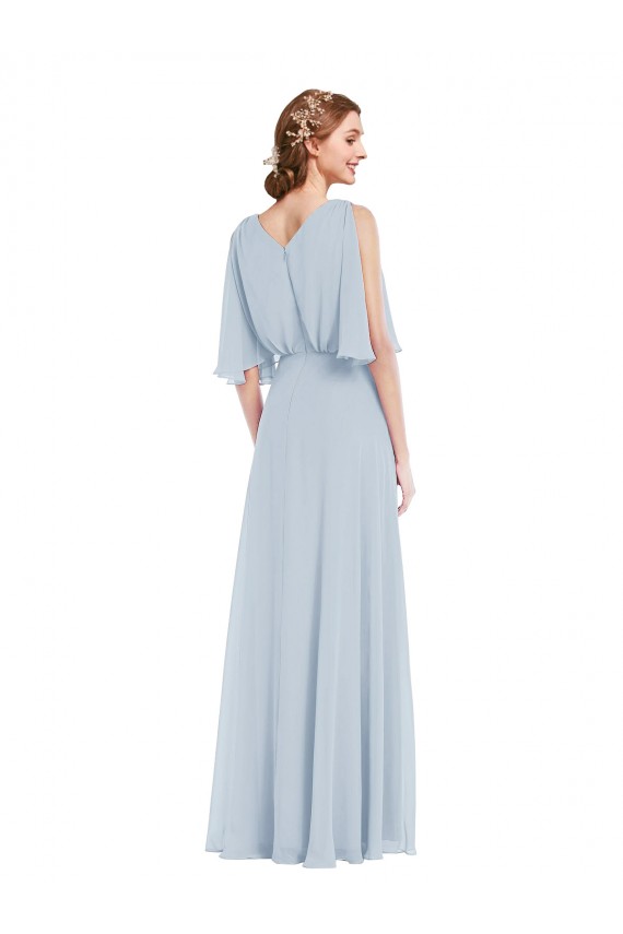 Soft Chiffon V-Neck A-Line Sea Glass Evening Gown / Bridesmaid Dress Derby