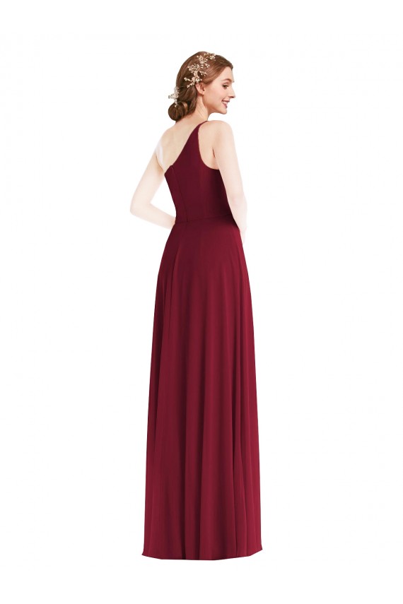 Soft Chiffon One Shoulder A-Line Burgundy Semi Formal Evening Dress / Bridesmaid Dress Derby