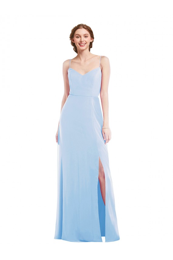 Soft Chiffon V-Neck A-Line Light Sky Blue Formal Evening Gown / Bridesmaid Dress Derby