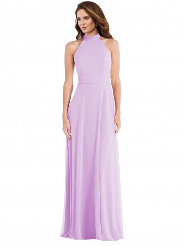 Soft Chiffon Halter Neck Low Back A-Line Lilac Semi Formal Evening Dress / Bridesmaid Dress Derby