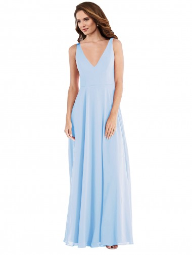 Soft Chiffon V-Neck A-Line Light Sky Blue Semi Formal Evening Dress / Bridesmaid Dress Derby