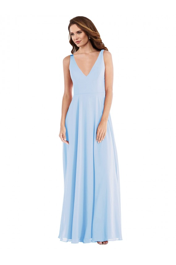 Soft Chiffon V-Neck A-Line Light Sky Blue Semi Formal Evening Dress / Bridesmaid Dress Derby